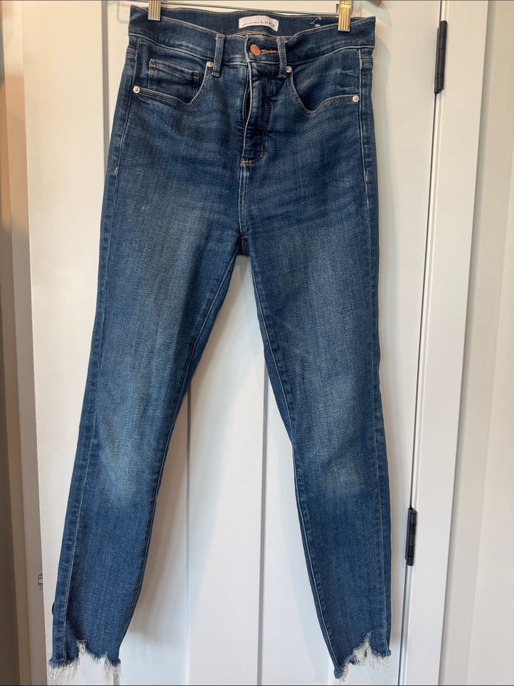 LOFT Dark Blue Raw-Hem Cropped Skinny Jeans